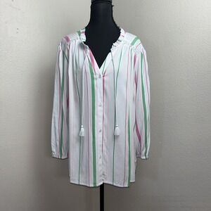 Crown & Ivy Button up Blouse Women's XL Multicolor Stripped 3/4 Sleeve Artsy
